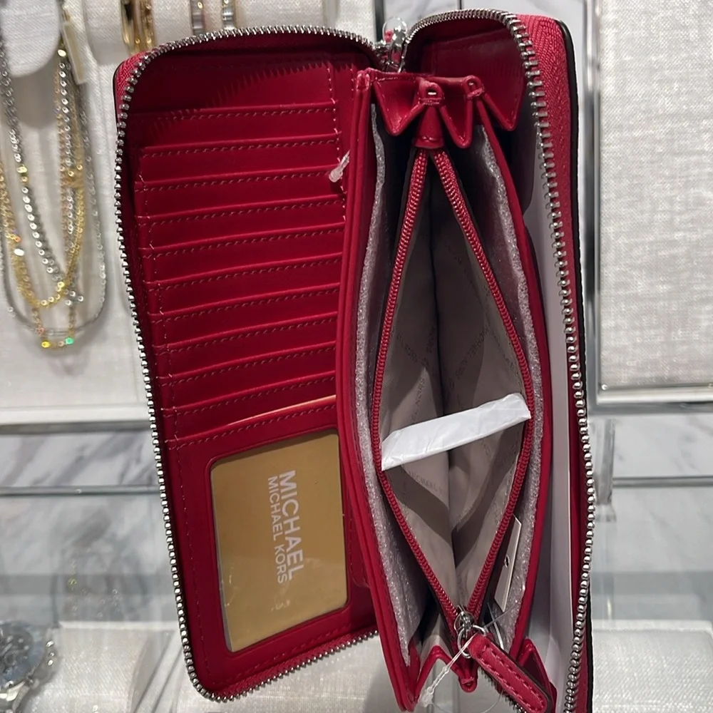 MICHAEL KORS Large Pebbled Leather Continental Wallet Phone Holder Wristlet  NWT